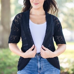 Short Sleeve Black Lightweight Knit Shrug Cardigan Womens Size SMALL
